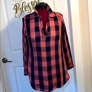 Barley Worn Salmon&Blue Colored Plaid Shirt Dress